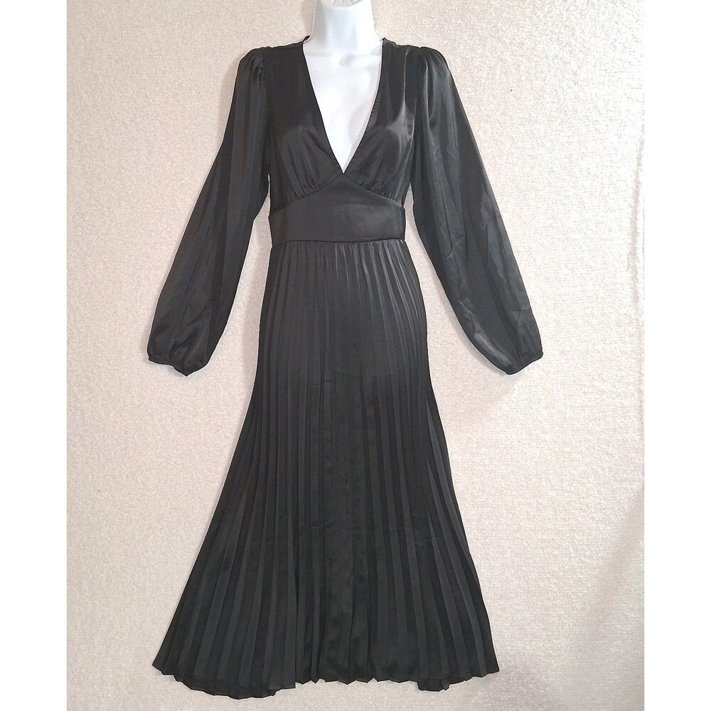 Satin Pleated Midi Dress Sz L Dark Romantic Whimsigoth Goth Dramatic Elegant